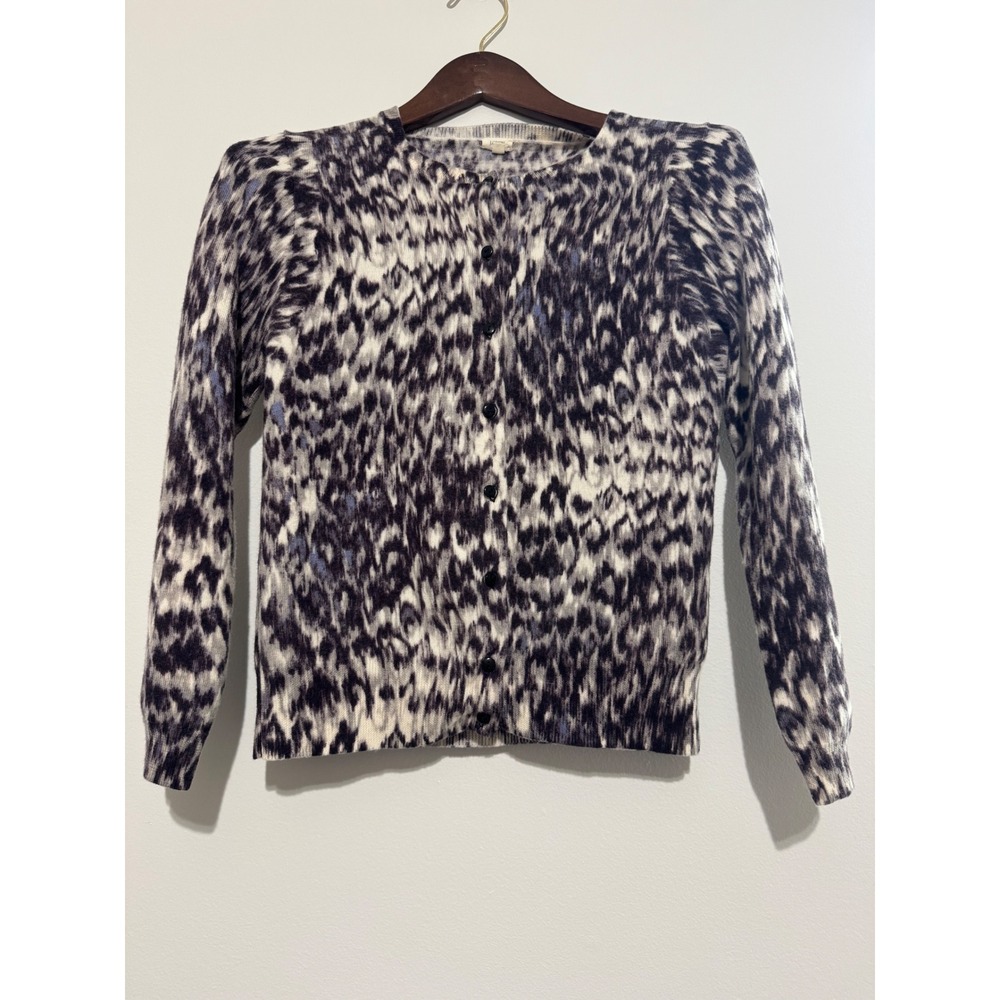 J.Crew Womens 100% Merino Wool Cardigan Sweater M Abstract Animal Print